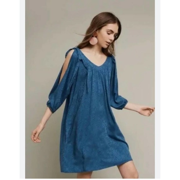 Anthropologie Holding Horses Leyton Blue 3/4 Sleeve Swing Dress NWT Small - Picture 12 of 12